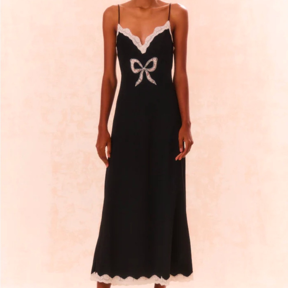 LoveShackFancy Manuela Bow Slip Maxi Dress